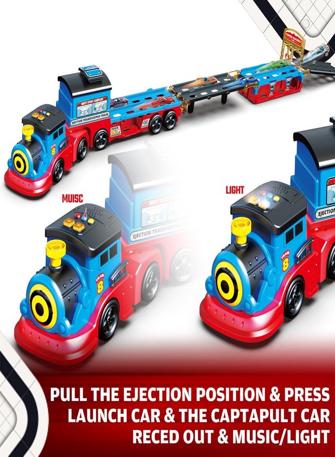 BuddyBight Train Set for Toddlers, Carrier Toy Truck w/54 Inch Foldable Race Track, 12 Die Cast Car Toys for Ages 2-4, Train Toy Semi Truck w/Light & Sound, Kids' Play Cars & Race Cars Trains Gift for Boys Girls - Image 3